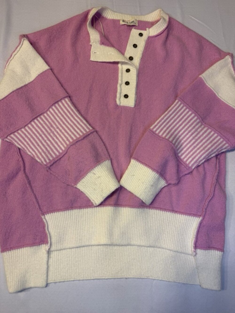 Peach Love Stevie Oversized Collared Pink & White Women's Sweater Size M